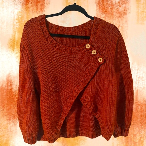handmade Sweaters - Handmade Crochet Burnt Orange Colored Sweater - Size: Medium